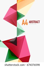 Triangular low poly vector a4 size geometric abstract template. Multicolored triangles on light background, futuristic techno or business design