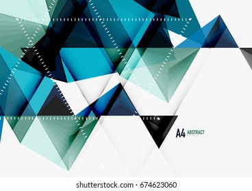 Triangular low poly vector a4 size geometric abstract template. Multicolored triangles on light background, futuristic techno or business design
