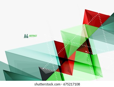 Triangular low poly vector a4 size geometric abstract template. Multicolored triangles on light background, futuristic techno or business design