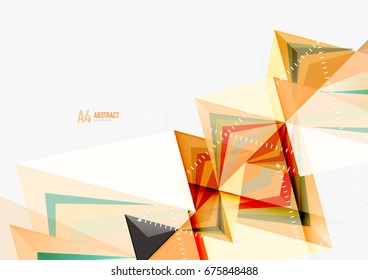 Triangular low poly vector a4 size geometric abstract template. Multicolored triangles on light background, futuristic techno or business design