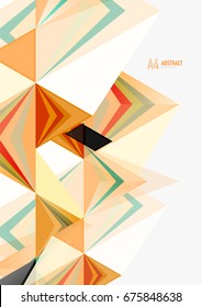 Triangular low poly vector a4 size geometric abstract template. Multicolored triangles on light background, futuristic techno or business design