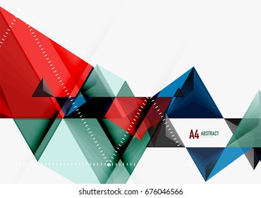 Triangular low poly vector a4 size geometric abstract template. Multicolored triangles on light background, futuristic techno or business design