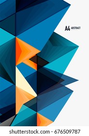 Triangular low poly vector a4 size geometric abstract template. Multicolored triangles on light background, futuristic techno or business design