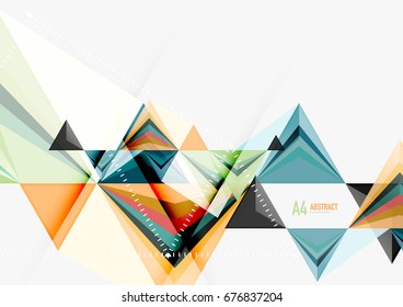 Triangular low poly vector a4 size geometric abstract template. Multicolored triangles on light background, futuristic techno or business design