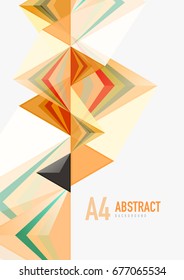 Triangular low poly vector a4 size geometric abstract template. Multicolored triangles on light background, futuristic techno or business design