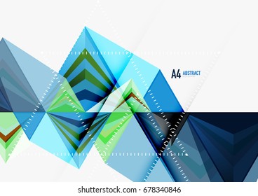 Triangular low poly vector a4 size geometric abstract template. Multicolored triangles on light background, futuristic techno or business design
