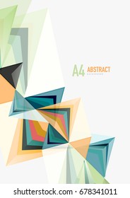 Triangular low poly vector a4 size geometric abstract template. Multicolored triangles on light background, futuristic techno or business design