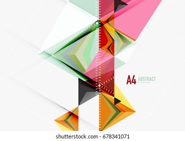 Triangular low poly vector a4 size geometric abstract template. Multicolored triangles on light background, futuristic techno or business design