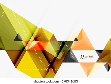 Triangular low poly vector a4 size geometric abstract template. Multicolored triangles on light background, futuristic techno or business design