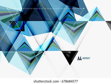 Triangular low poly vector a4 size geometric abstract template. Multicolored triangles on light background, futuristic techno or business design