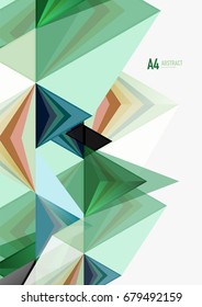 Triangular low poly vector a4 size geometric abstract template. Multicolored triangles on light background, futuristic techno or business design