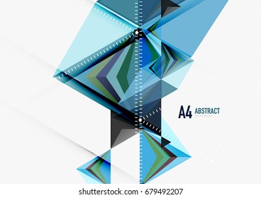 Triangular low poly vector a4 size geometric abstract template. Multicolored triangles on light background, futuristic techno or business design