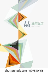Triangular low poly vector a4 size geometric abstract template. Multicolored triangles on light background, futuristic techno or business design