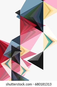 Triangular low poly vector a4 size geometric abstract template. Multicolored triangles on light background, futuristic techno or business design