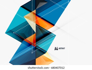 Triangular low poly vector a4 size geometric abstract template. Multicolored triangles on light background, futuristic techno or business design