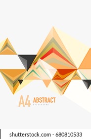 Triangular low poly vector a4 size geometric abstract template. Multicolored triangles on light background, futuristic techno or business design