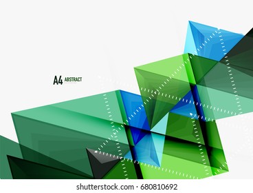 Triangular low poly vector a4 size geometric abstract template. Multicolored triangles on light background, futuristic techno or business design