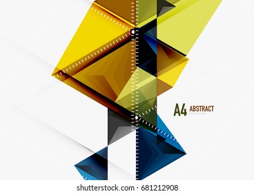 Triangular low poly vector a4 size geometric abstract template. Multicolored triangles on light background, futuristic techno or business design