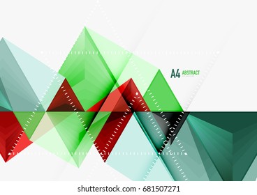 Triangular low poly vector a4 size geometric abstract template. Multicolored triangles on light background, futuristic techno or business design