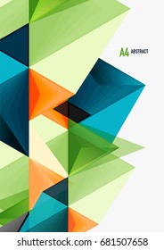 Triangular low poly vector a4 size geometric abstract template. Multicolored triangles on light background, futuristic techno or business design