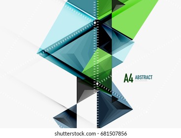 Triangular low poly vector a4 size geometric abstract template. Multicolored triangles on light background, futuristic techno or business design