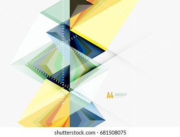 Triangular low poly vector a4 size geometric abstract template. Multicolored triangles on light background, futuristic techno or business design