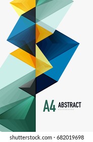 Triangular low poly vector a4 size geometric abstract template. Multicolored triangles on light background, futuristic techno or business design