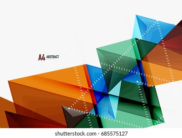 Triangular low poly vector a4 size geometric abstract template. Multicolored triangles on light background, futuristic techno or business design