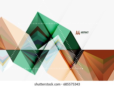 Triangular low poly vector a4 size geometric abstract template. Multicolored triangles on light background, futuristic techno or business design