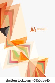 Triangular low poly vector a4 size geometric abstract template. Multicolored triangles on light background, futuristic techno or business design