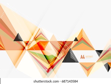 Triangular low poly vector a4 size geometric abstract template. Multicolored triangles on light background, futuristic techno or business design