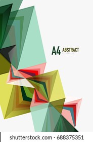 Triangular low poly vector a4 size geometric abstract template. Multicolored triangles on light background, futuristic techno or business design