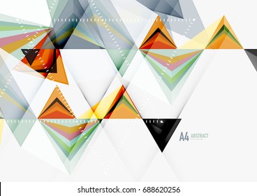 Triangular low poly vector a4 size geometric abstract template. Multicolored triangles on light background, futuristic techno or business design