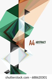 Triangular low poly vector a4 size geometric abstract template. Multicolored triangles on light background, futuristic techno or business design