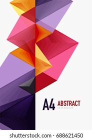 Triangular low poly vector a4 size geometric abstract template. Multicolored triangles on light background, futuristic techno or business design