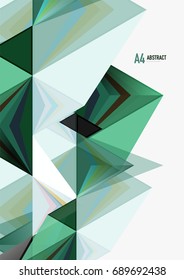 Triangular low poly vector a4 size geometric abstract template. Multicolored triangles on light background, futuristic techno or business design