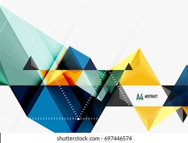 Triangular low poly vector a4 size geometric abstract template. Multicolored triangles on light background, futuristic techno or business design