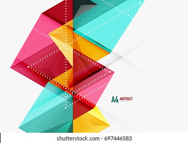 Triangular low poly vector a4 size geometric abstract template. Multicolored triangles on light background, futuristic techno or business design