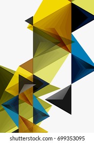 Modelo abstrato geométrico triangular baixo poli vetor a4. Triângulos multicoloridos em fundo claro, tecnologia futurista ou design de negócios