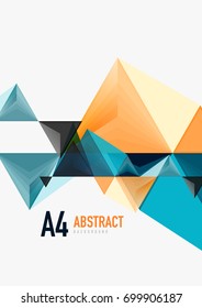 Triangular low poly vector a4 size geometric abstract template. Multicolored triangles on light background, futuristic techno or business design
