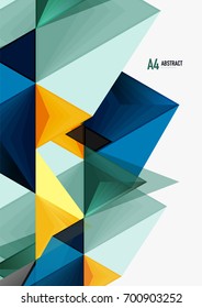 Triangular low poly vector a4 size geometric abstract template. Multicolored triangles on light background, futuristic techno or business design
