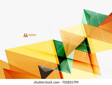 Triangular low poly vector a4 size geometric abstract template. Multicolored triangles on light background, futuristic techno or business design