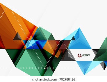 Triangular low poly vector a4 size geometric abstract template. Multicolored triangles on light background, futuristic techno or business design