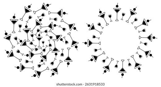 Triangular Martini glass and shot glass Circular Backdrop Texture and Frame Copy space Template idea