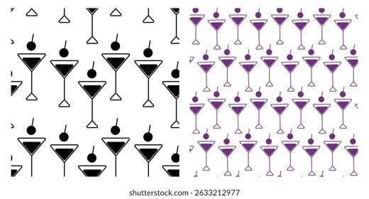 Triangular Martini glasses Seamless Patterns Minimalist design Menu Cards or promo Backgrounds idea