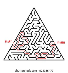 Triangular Maze Game background. Labyrinth with entry and exit. Vector Illustration.