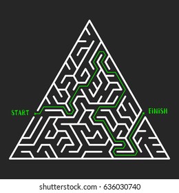 Triangular Maze Game background. Labyrinth with entry and exit. Vector Illustration.