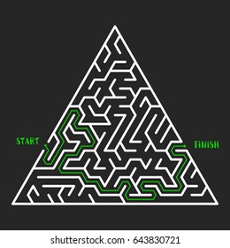 Triangular Maze Game background. Labyrinth with entry and exit. Vector Illustration.
