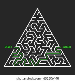 Triangular Maze Game background. Labyrinth with entry and exit. Vector Illustration.