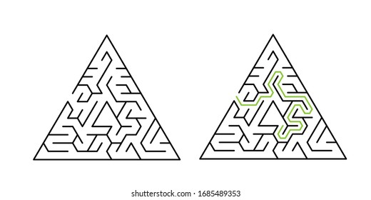 Triangular maze of size 15 with solution